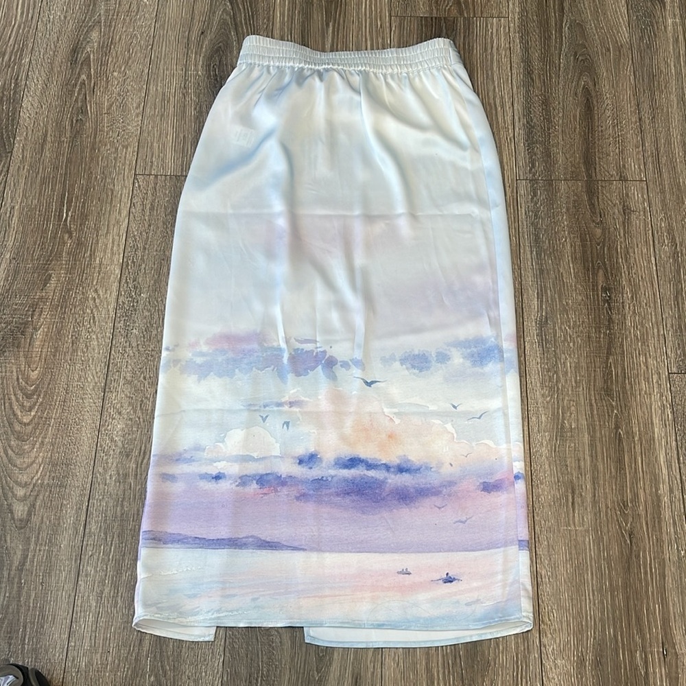 Rachel Zoe Side slit sky print/bird long skirt - Picture 4 of 7
